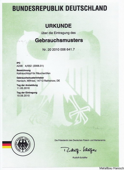 Kopie Gebrauchsmuster Kalträuchertopf für Räucheröfen